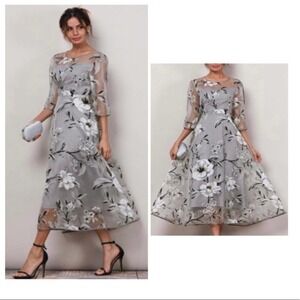 Ting @ Cai light gray floral dress